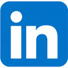 Logo for linked in, white lettering on blue background